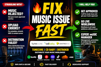 fix music issue, content creator, music manager, distribute to tunecore, cdbaby