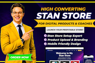 setup and design stan store for digital products, coaches and courses