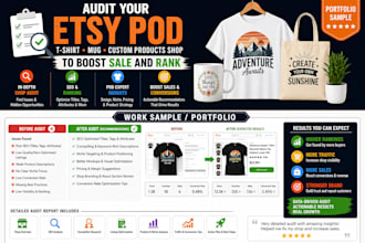 audit your etsy pod tshirt mug custom products  shop to boost sale and rank