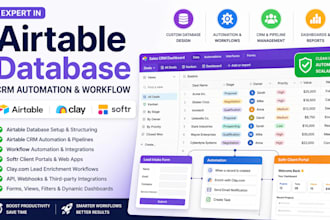 setup airtable database, airtable automation, airtable crm clay com softr expert