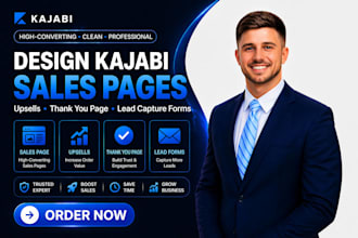 design kajabi sales page, upsells, thank you page, and  lead capture forms