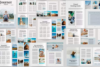 design magazine layout, editorial pages and print ready spreads