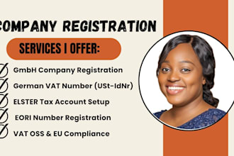 handle germany company registration, gmbh, elster tax, eori, vat oss, bookeeping