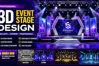 design a stunning 3d event stage, concert stage, led backdrop, exhibition booth
