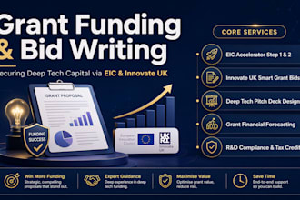 write innovate UK smart grant, eic accelerator, and UK grant bids