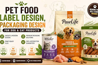 pet food label design packaging design for dog and cat product