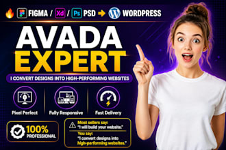 convert figma xd psd or ai design into avada  and develop wordpress website