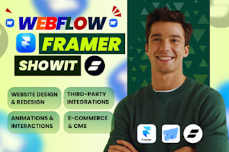 design or develop webflow website, showit framer website design, webflow expert