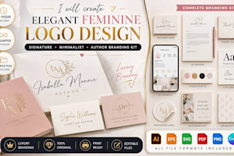 create elegant feminine minimalist signature author logo and branding kit