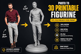 turn photo to realistic 3d printable stl 3d sculpt character statue figurines