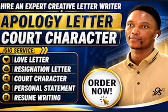 write apology, court character letter, resignation love or business letter