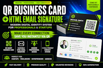 design modern qr code business card, email signature for pro and startups html