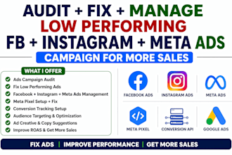 audit fix manage low performing fb instagram meta ads campaign for more sales