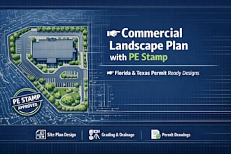 design commercial landscape plan with pe stamp for florida texas permits