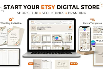 design etsy digital products, etsy shop setup and SEO listing