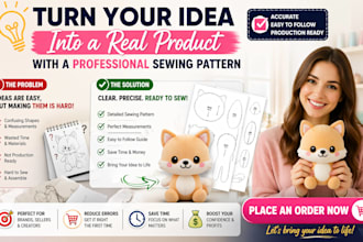 create a production ready plush toy sewing pattern for your