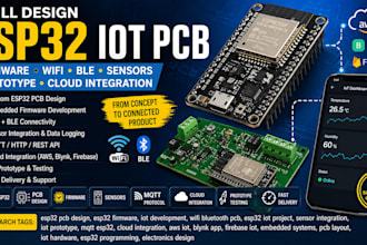 design esp32 iot pcb, firmware, wifi ble, sensors, prototype, cloud integration
