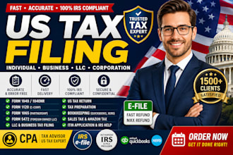 prepare and efile usa tax return for individual ,business, llc ,c corp,s corp