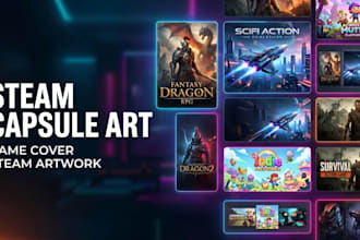 design steam capsule art, game cover, and steam artwork