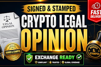 provide signed and stamped legal opinion for crypto, token, exchange listing