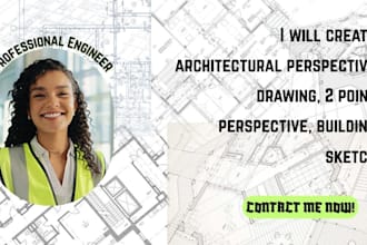 create architectural perspective drawing, 2 point perspective, building sketch