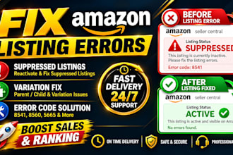 fix amazon listing errors, suppressed listings and variation issues