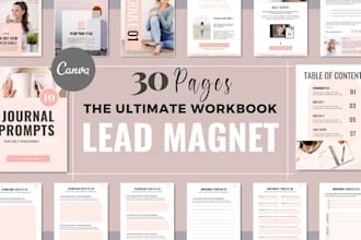design an interactive, fillable PDF workbook journal planner, lead magnet