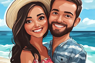 draw couple, family, wedding, group cartoon caricature