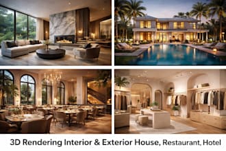 do 3d rendering interior exterior house restaurant hotel