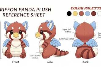 provide custom plushie reference sheet tech pack stuffed animal and ych concept