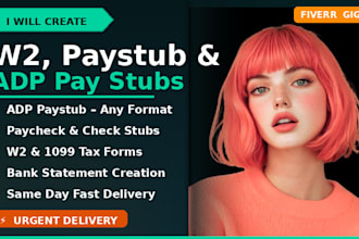 create w2, adp paystub, paycheck stubs and check stubs fast
