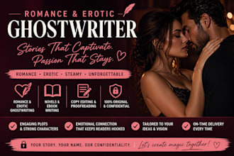 ghostwrite romance, erotic writing, self help,do copy editing and proofreading