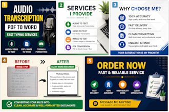 do audio transcription, typing, and PDF to word conversion