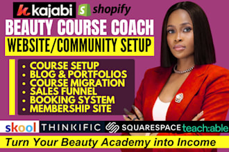 setup beauty course funnel kajabi website squarespace thinkific teachable skool