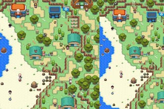 do top down pixel art tileset, rpg tilemap, pokemon style tileset for fan game