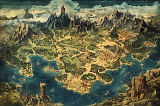 make a fantasy map illustration for map