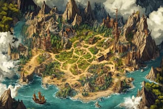 make a fantasy map illustration for map