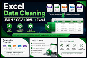convert json, CSV, XML to excel with cleaning and formatting