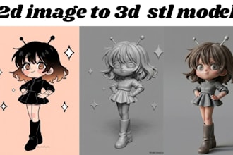 convert 2d image or sketch to 3d printable stl model sculpt for toys and product
