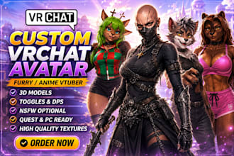 model eye catching 3d vrchat avatar, furry avatar, vroid, humanoid for gaming