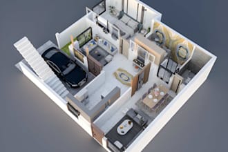 create 2d to 3d floor plan architectural 3d 4k rendering