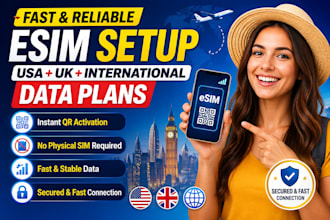 instant set up and activate esim for USA UK and worldwide data plans