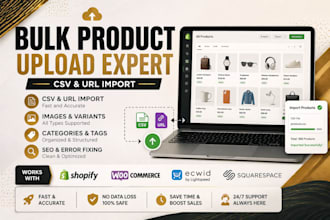 bulk product upload to shopify woocommerce ecwid squarespace via csv url import