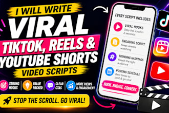 write viral tiktok scripts, instagram reels and youtube shorts video scripts