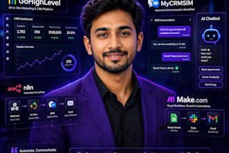 setup gohighlevel CRM, ai chatbot mycrmsim sms automation n8n make ghl ai expert
