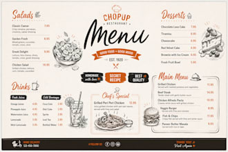 design animated restaurant menu, digital menu, bar cafe menu and food truck menu