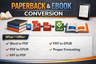 do ebook conversion epub,mobi,kpf,word doc format amazon pdf paperback