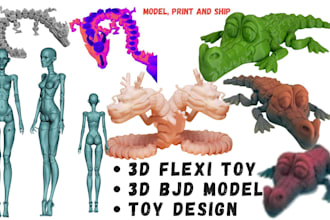 flexi toy model, 3d flexi animal, dragon, bjd model, toy design for 3d printing