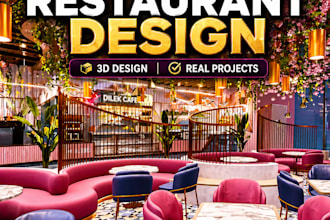 design 3d cafe and restaurant interior with realistic rendering