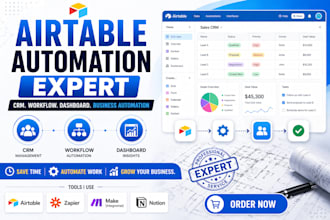 build airtable database CRM and make automation workflows